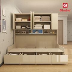 Giường ngủ đôi kết hợp hệ tủ kệ hiện đại OHAHA - GC088