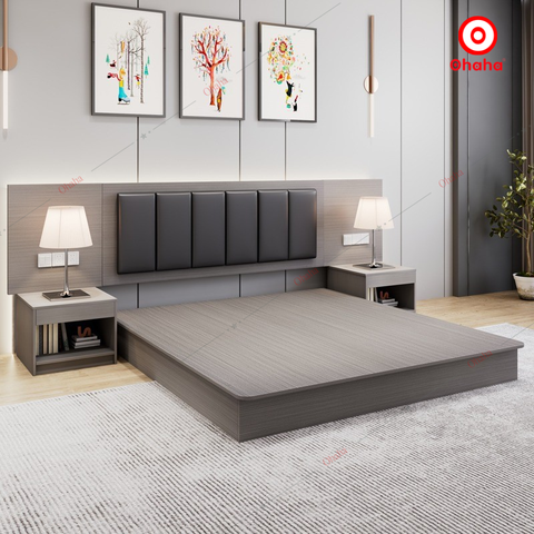 Giường ngủ gỗ công nghiệp hiện đại kèm tab đầu giường OHAHA - GC049