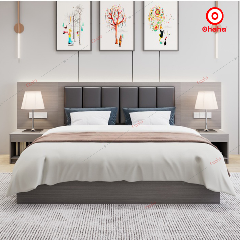 Giường ngủ gỗ công nghiệp hiện đại kèm tab đầu giường OHAHA - GC049