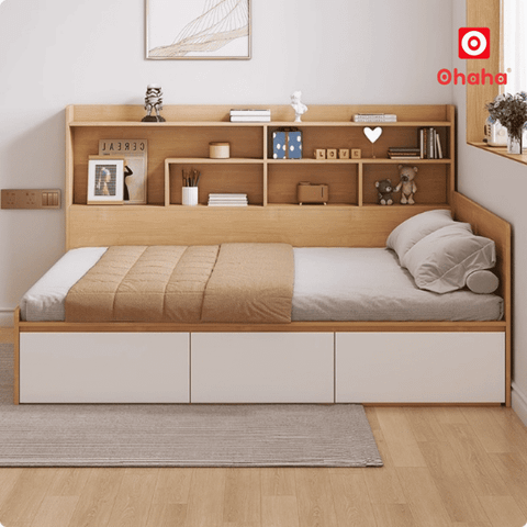 Giường ngủ gỗ công nghiệp hiện đại kèm kệ sách OHAHA - GC077