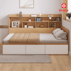 Giường ngủ gỗ công nghiệp hiện đại kèm kệ sách OHAHA - GC077