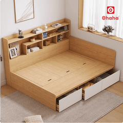 Giường ngủ gỗ công nghiệp hiện đại kèm kệ sách OHAHA - GC077