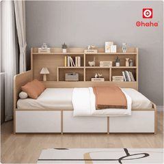 Giường ngủ gỗ công nghiệp hiện đại kèm kệ sách OHAHA - GC077