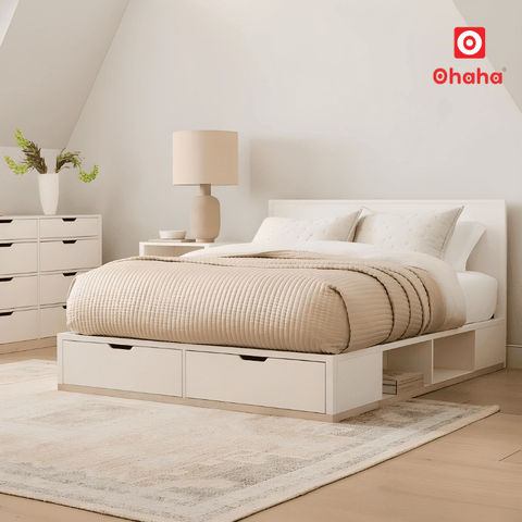 Giường ngủ gỗ công nghiệp hiện đại nhiều ngăn chứa đồ OHAHA - GC085