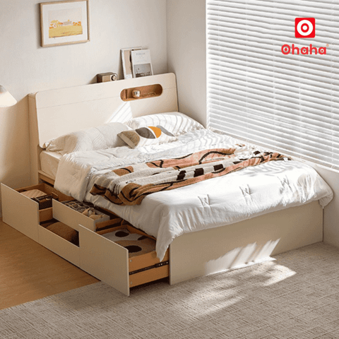 Giường ngủ gỗ công nghiệp hiện đại nhiều ngăn kéo OHAHA - GC083