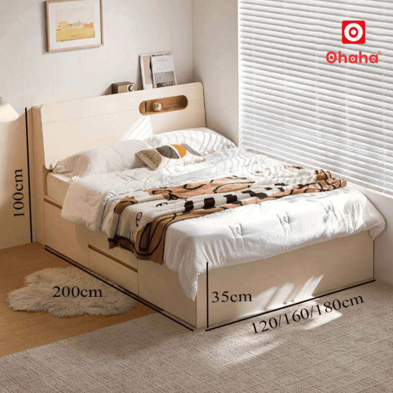 Giường ngủ gỗ công nghiệp hiện đại nhiều ngăn kéo OHAHA - GC083