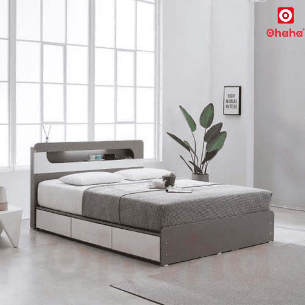 Giường ngủ gỗ công nghiệp cao cấp OHAHA - GC033 - 02 - Kèm đèn Led