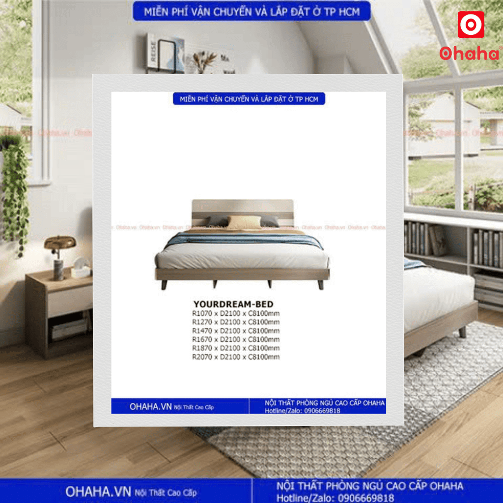 Giường ngủ gỗ công nghiệp cao cấp OHAHA  - GC038