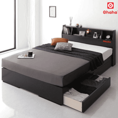 Giường ngủ gỗ công nghiệp cao cấp OHAHA chuẩn Nhật - Black Bed - GC041-02