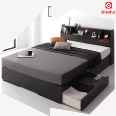 Giường ngủ gỗ công nghiệp cao cấp OHAHA chuẩn Nhật - Black Bed - GC041-02