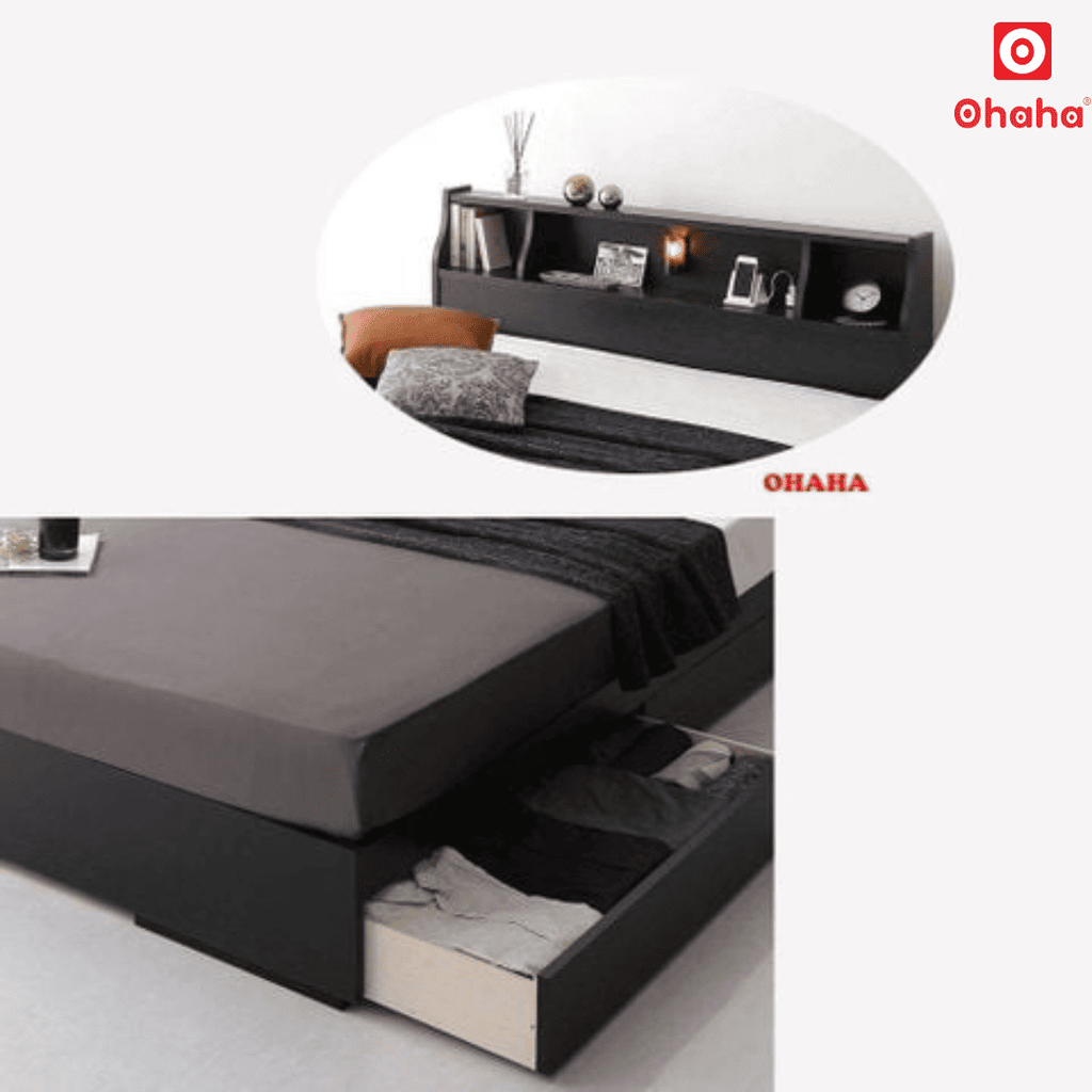 Giường ngủ gỗ công nghiệp cao cấp OHAHA chuẩn Nhật - Black Bed - GC041-02