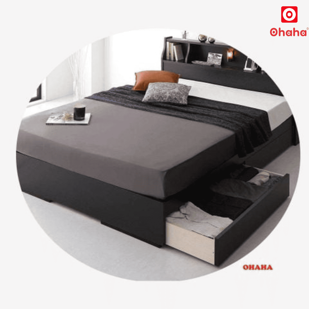 Giường ngủ gỗ công nghiệp cao cấp OHAHA chuẩn Nhật - Black Bed - GC041-02