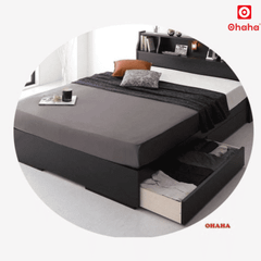 Giường ngủ gỗ công nghiệp cao cấp OHAHA chuẩn Nhật - Black Bed - GC041-02