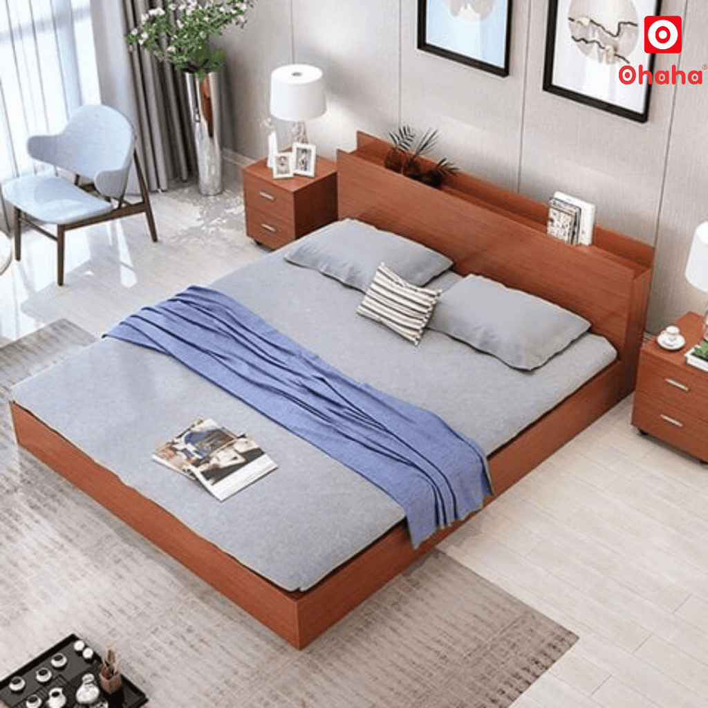 Giường ngủ gỗ công nghiệp cao cấp OHAHA  Đỏ Xoan - GC019
