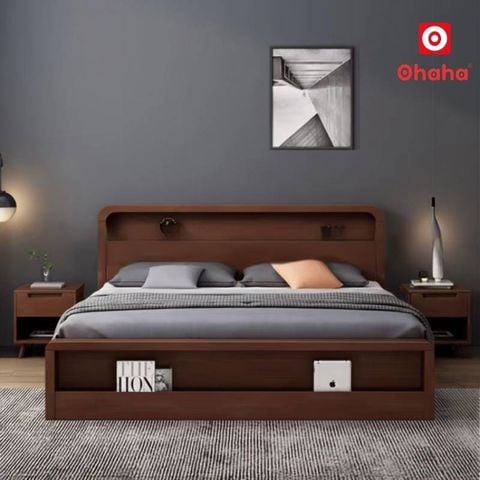 Giường ngủ gỗ tự nhiên cao cấp OHAHA - GGTN017