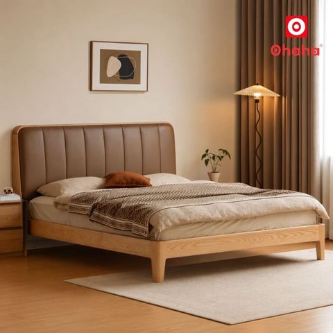 Giường Ngủ Gỗ Tự Nhiên Bọc Nệm Cao Cấp OHAHA - GGTN019