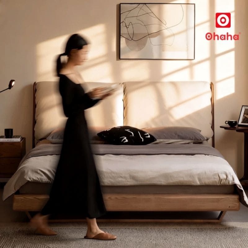Giường Ngủ Gỗ Tự Nhiên Gỗ Tần Bì Ash Cao Cấp Bọc Nệm OHAHA - GGTN023