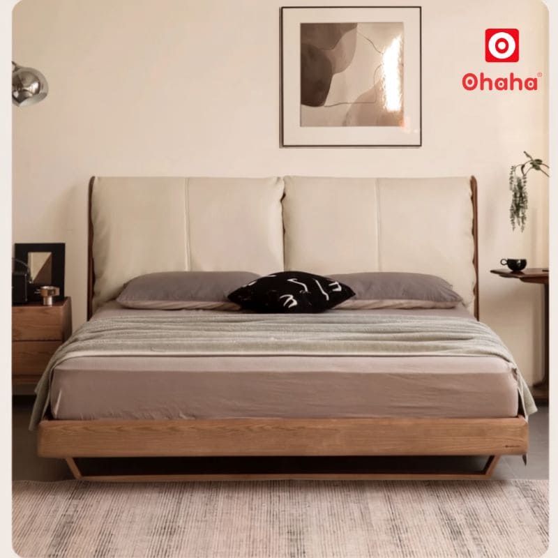 Giường Ngủ Gỗ Tự Nhiên Gỗ Tần Bì Ash Cao Cấp Bọc Nệm OHAHA - GGTN023