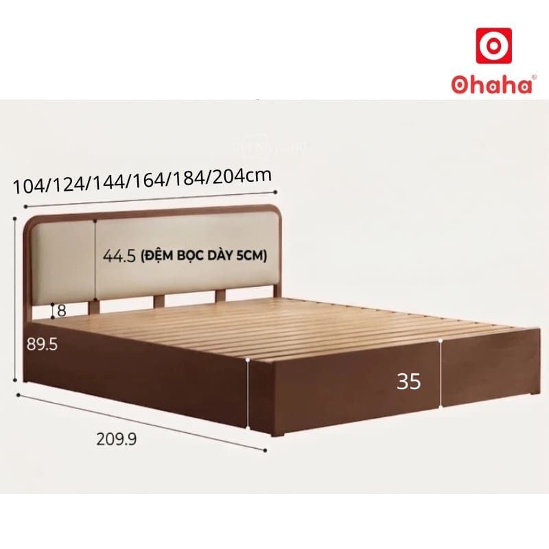 Giường ngủ gỗ tự nhiên bọc nệm cao cấp OHAHA - GGTN026