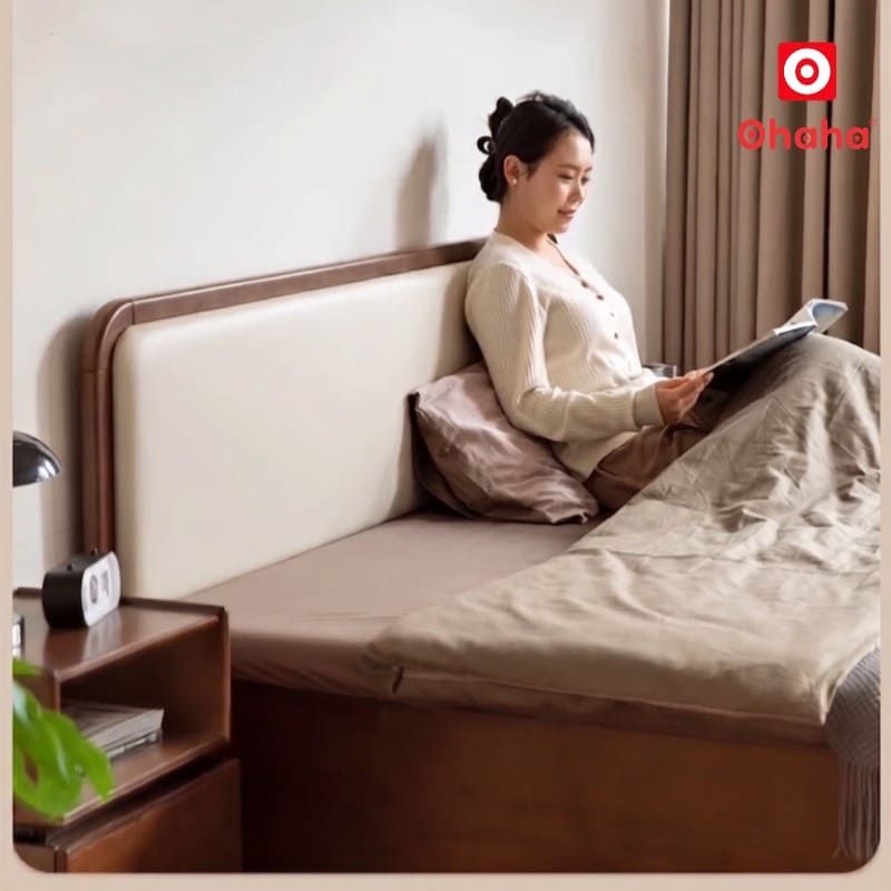 Giường ngủ gỗ tự nhiên bọc nệm cao cấp OHAHA - GGTN026