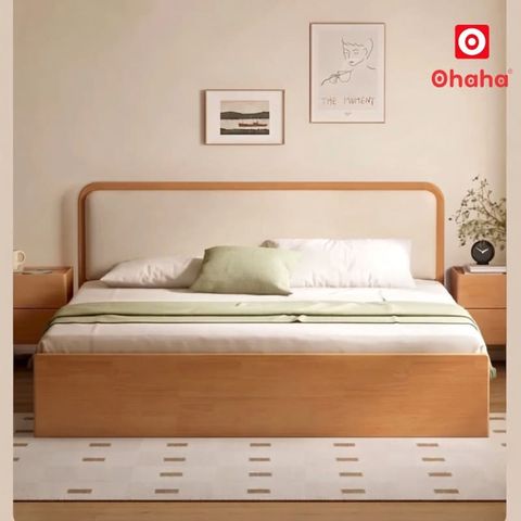 Giường ngủ gỗ tự nhiên bọc nệm cao cấp OHAHA - GGTN026