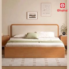 Giường ngủ gỗ tự nhiên bọc nệm cao cấp OHAHA - GGTN026