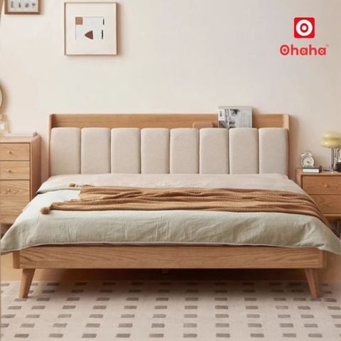 Giường ngủ gỗ tự nhiên cao cấp bọc nệm OHAHA - GGTN012