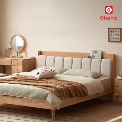 Giường ngủ gỗ tự nhiên cao cấp bọc nệm OHAHA - GGTN012