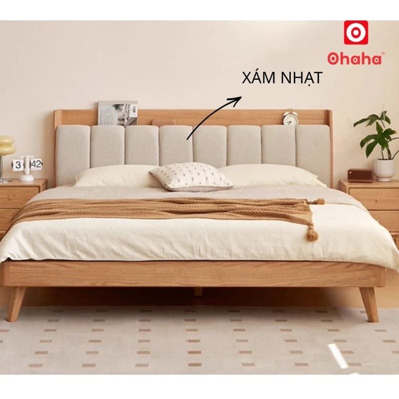 Giường ngủ gỗ tự nhiên cao cấp bọc nệm OHAHA - GGTN012