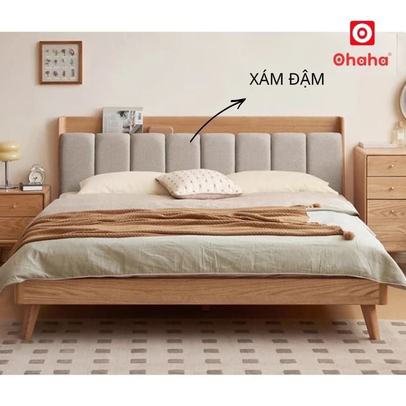 Giường ngủ gỗ tự nhiên cao cấp bọc nệm OHAHA - GGTN012