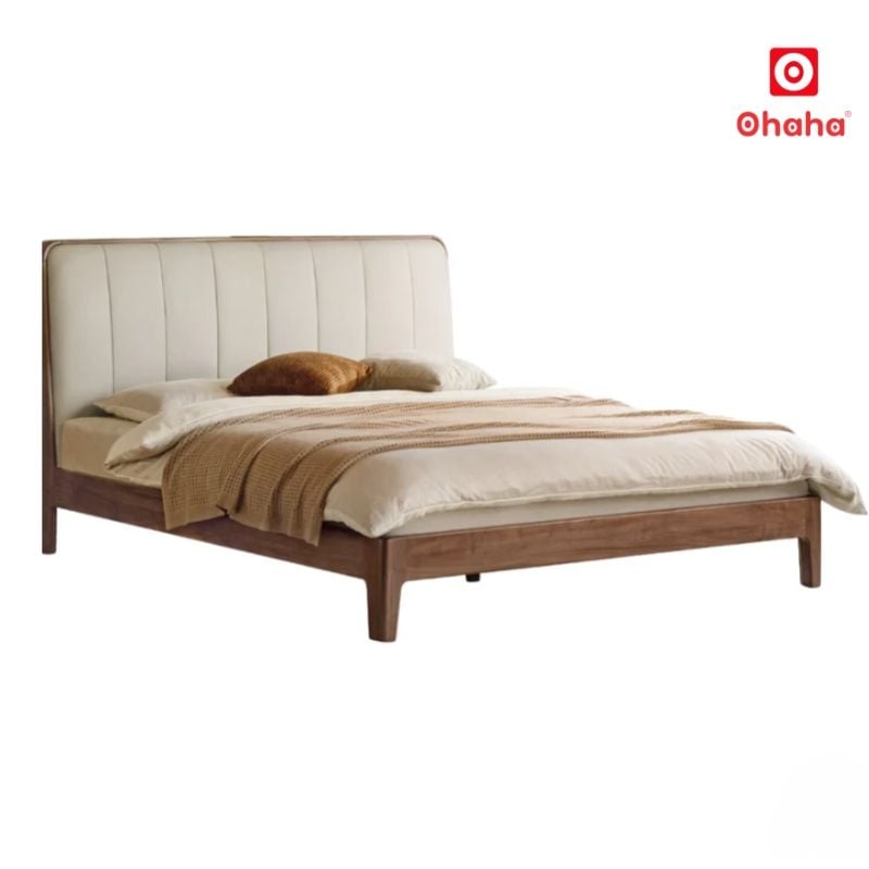 Giường Ngủ Gỗ Tự Nhiên Bọc Nệm Cao Cấp OHAHA - GGTN019