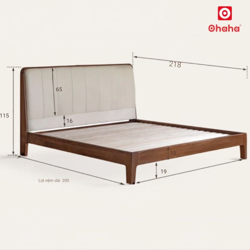 Giường Ngủ Gỗ Tự Nhiên Bọc Nệm Cao Cấp OHAHA - GGTN019