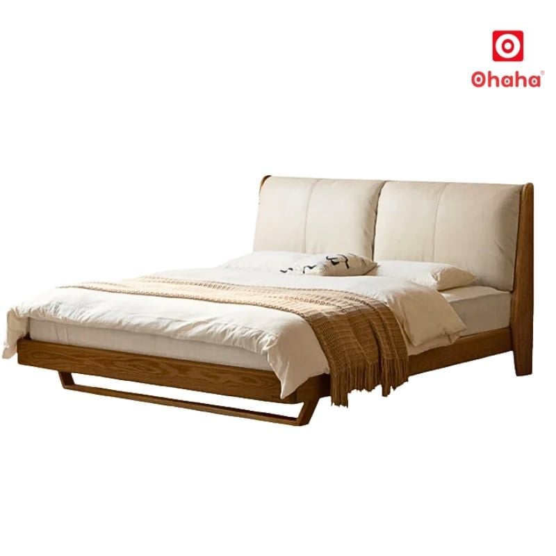 Giường Ngủ Gỗ Tự Nhiên Cao Su Veneer Sồi Bọc Nệm Cao Cấp OHAHA - GGTN009