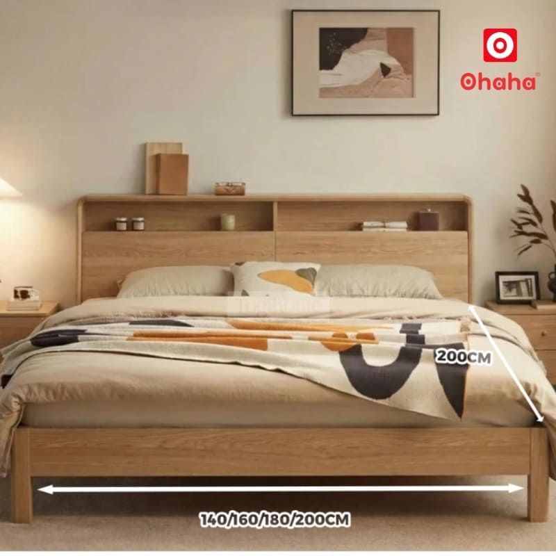 Giường ngủ gỗ tự nhiên cao cấp OHAHA - GGTN011