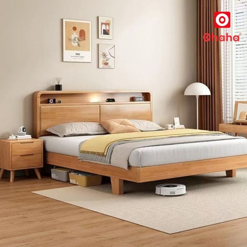 Giường ngủ gỗ tự nhiên cao cấp OHAHA - GGTN018