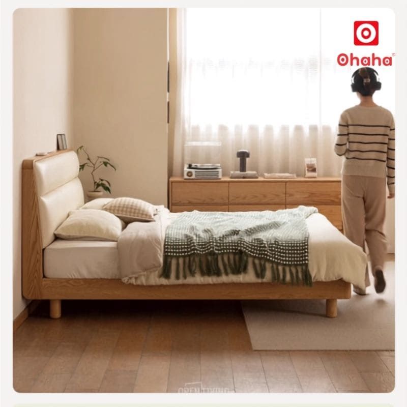 Giường Ngủ Gỗ Tự Nhiên Tần Bì Ash Bọc Nệm Cao Cấp OHAHA - GGTN020