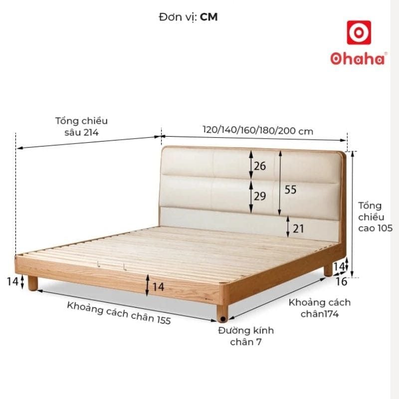 Giường Ngủ Gỗ Tự Nhiên Tần Bì Ash Bọc Nệm Cao Cấp OHAHA - GGTN020