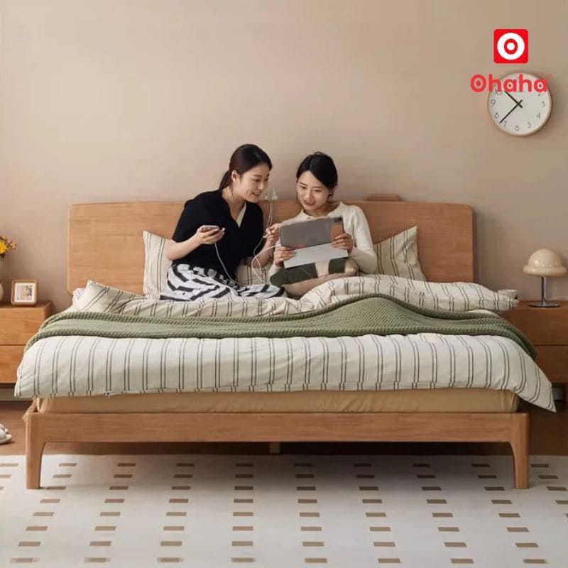 Giường ngủ gỗ tự nhiên cao cấp OHAHA - GGTN022