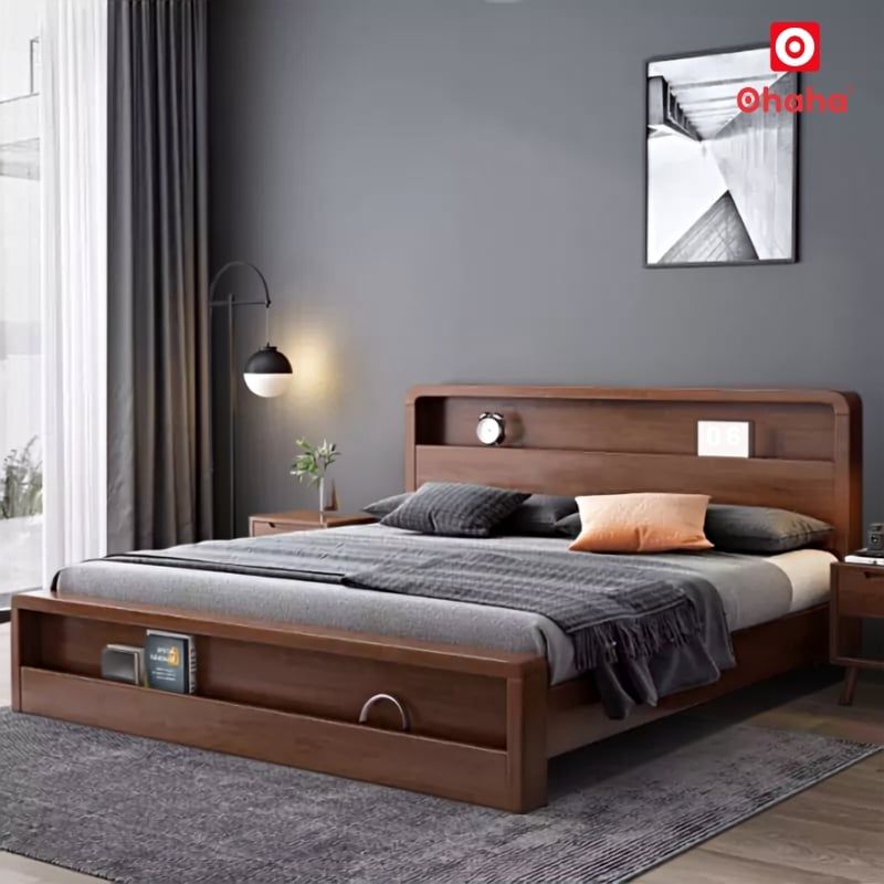 Giường ngủ gỗ tự nhiên cao cấp OHAHA - GGTN017