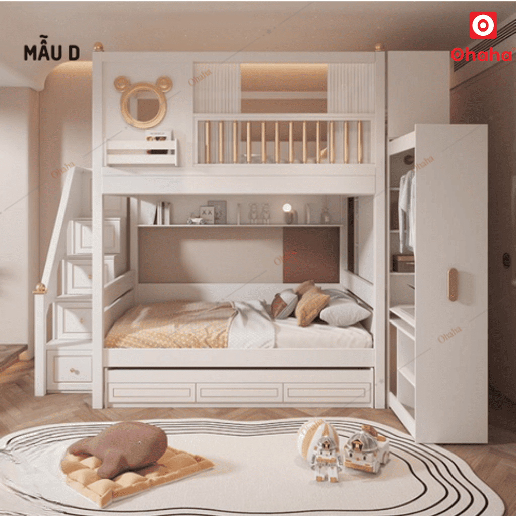 Giường tầng thông minh cao cấp 3 tầng Ohaha có tủ áo - GTCC027
