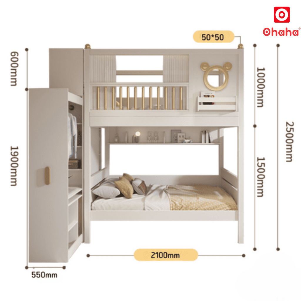 Giường tầng thông minh cao cấp 3 tầng Ohaha có tủ áo - GTCC027