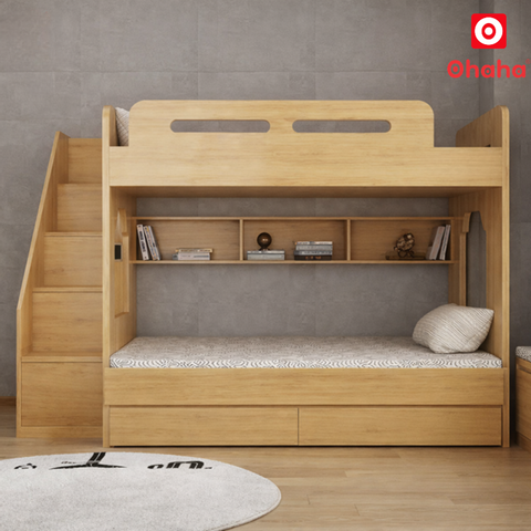 Giường tầng thông minh hiện đại Ohaha kèm cầu thang hộc kéo - GTHĐ008