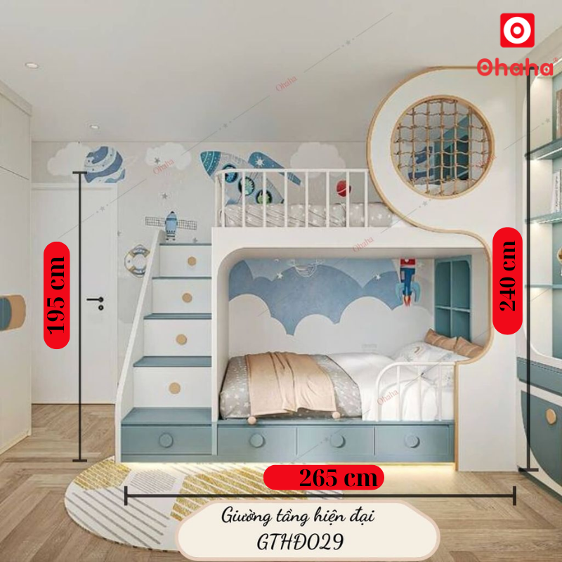 Giường tầng thông minh hiện đại cao cấp Ohaha - GTHĐ029
