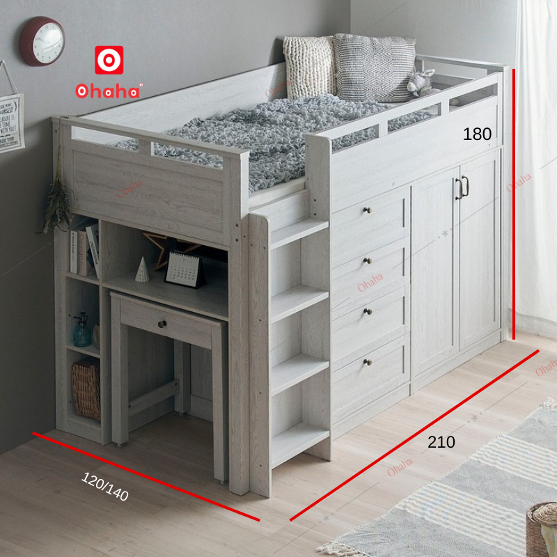 Giường tầng thông minh Ohaha kết hợp tủ áo và bàn học - GTDN036