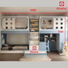 Giường tầng hiện đại 3 giường kết hợp tủ áo và bàn học Ohaha  - GTHĐ036