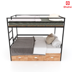 Giường Tầng Thông Minh Khung Sắt Gỗ Cao Su OHAHA - GTS052
