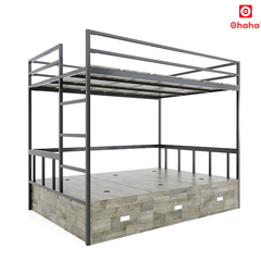 Giường Tầng Thông Minh Khung Sắt Gỗ Cao Su OHAHA - GTS052