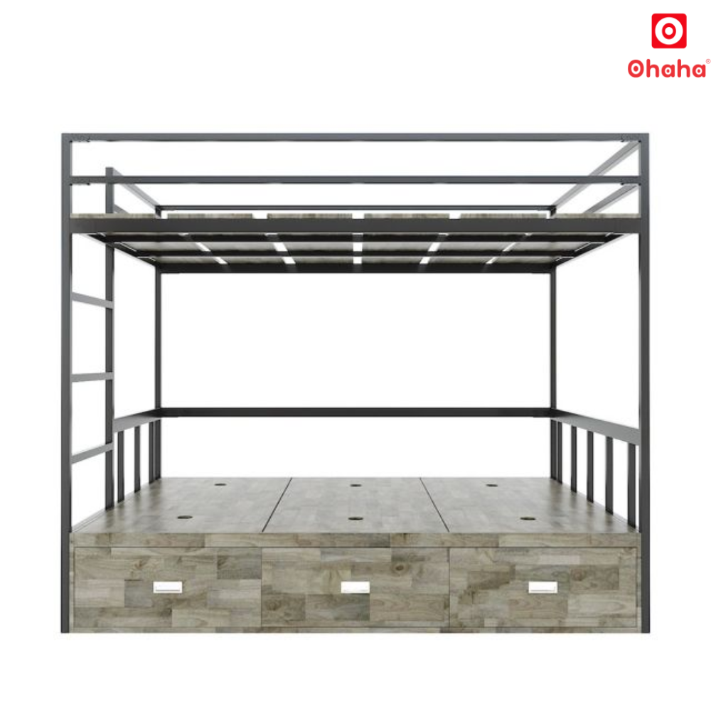 Giường Tầng Thông Minh Khung Sắt Gỗ Cao Su OHAHA - GTS052