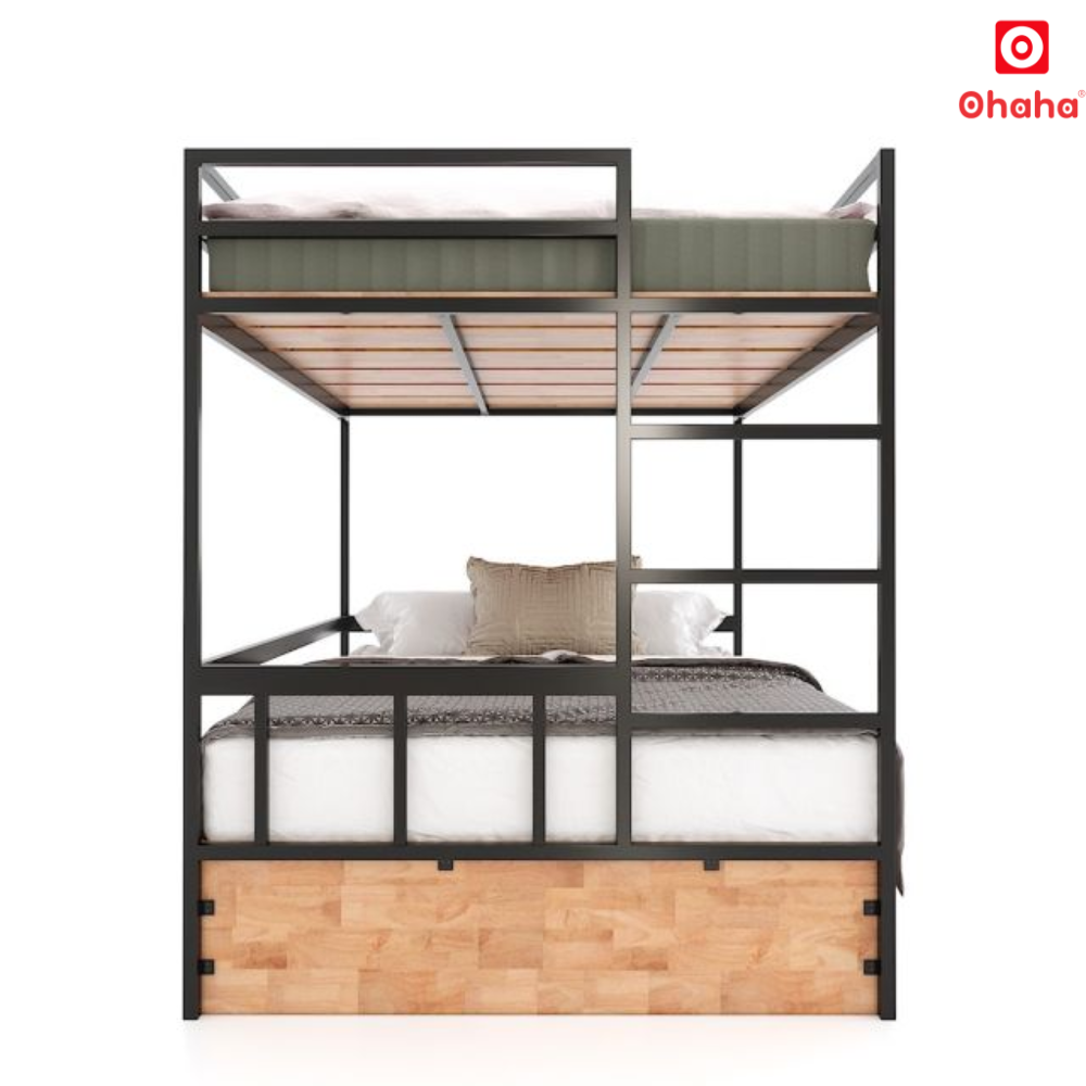 Giường Tầng Thông Minh Khung Sắt Gỗ Cao Su OHAHA - GTS052