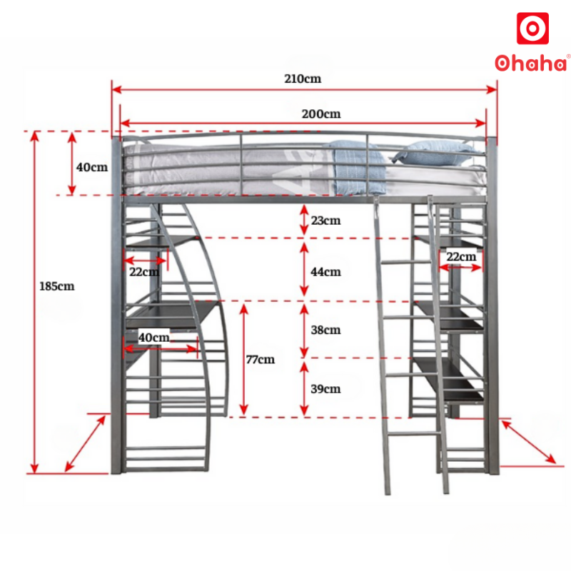 Giường tầng thông minh khung sắt có bàn học Ohaha - GTS007